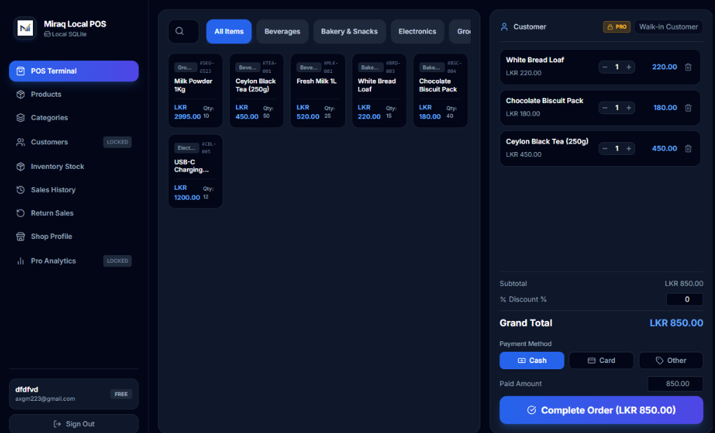 Miraq POS Desktop Interface